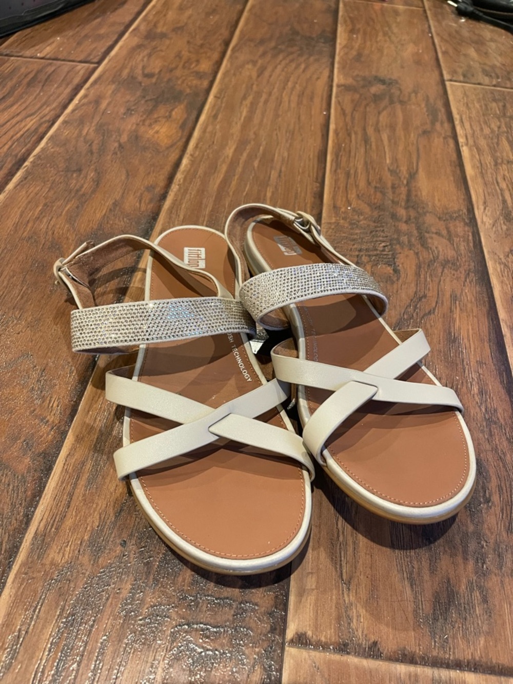Fitflop Beige Crisscross Sandals with Sparkle Ankle Strap
